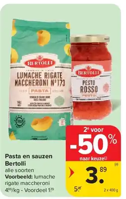 Carrefour Pasta en sauzen Bertolli aanbieding