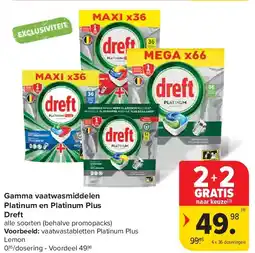Carrefour Gamma vaatwasmiddelen Platinum en Platinum Plus Dreft aanbieding