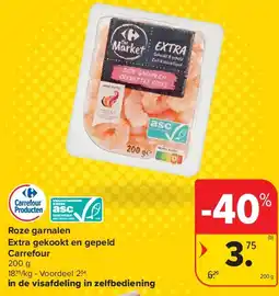 Carrefour Roze garnalen Extra gekookt en gepeld Carrefour aanbieding