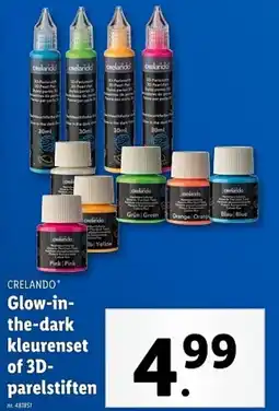 Lidl Crelando Glow-in- the-dark Kleurenset of 3D Parelstiften aanbieding