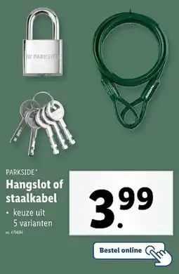 Lidl Parkside Hangslot of staalkabel aanbieding