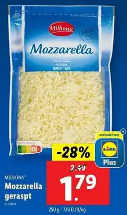Lidl Milbona Mozzarella geraspt aanbieding