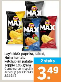Albert Heijn Lay's MAX paprika, salted, Heinz tomato ketchup en patatje Joppie 185 gram aanbieding