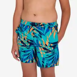 Decathlon Boardshort voor surfen jongens 100 Shadow palm turquoise aanbieding