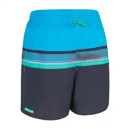 Decathlon Boardshort jongens 100 Stories lichtblauw marineblauw aanbieding