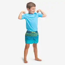 Decathlon Boardshort voor surfen kinderen 100 gestreept turquoise aanbieding