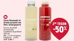 Delhaize Verse limonade of drank op basis van thee, koud geperst aanbieding