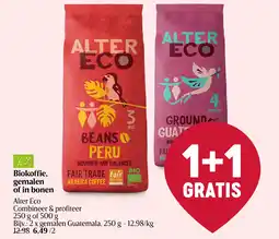 Delhaize Biokoffie, gemalen of in bonen aanbieding