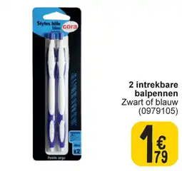 Cora 2 intrekbare balpennen Zwart of blauw aanbieding