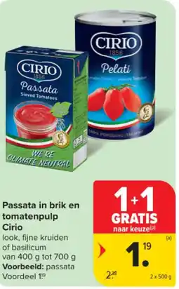 Carrefour Market Passata in brik en tomatenpulp Cirio aanbieding