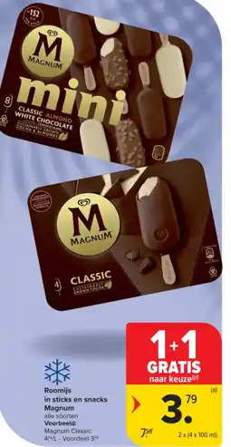 Carrefour Market Roomijs in sticks en snacks Magnum aanbieding