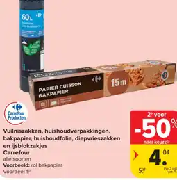 Carrefour Market Vuilniszakken, huishoudverpakkingen, bakpapier, huishoudfolie, diepvrieszakken en ijsblokzakjes Carrefour aanbieding