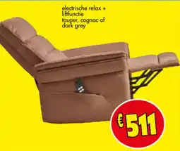 Budget Meubelen Electrische relax + liftfunctie tauper, cognac of dark grey aanbieding