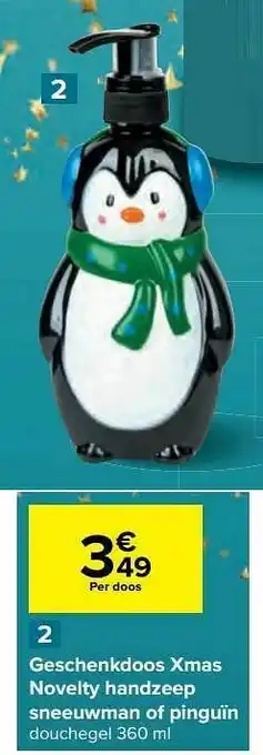 Carrefour Geschenkdoos xmas novelty handzeep sneeuwman of pinguïn aanbieding