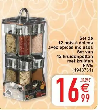 Cora Set de 12 pots a epices avec epices incluses Set van 12 kruidenpotten met kruiden aanbieding