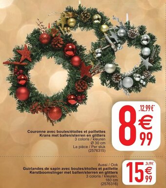Cora Couronne avec boules/etoiles et paillettes Krans met ballen/sterren en glitters aanbieding