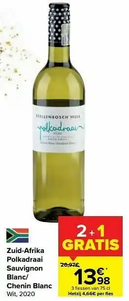 Carrefour Zuid-afrika polkadraai sauvignon blanc- chenin blanc wit aanbieding