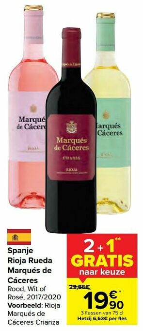 Carrefour Spanje rioja marqués de cáceres crianza aanbieding