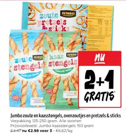 Jumbo Jumbo zoute en kaasstengels, ovenzoutjes en pretzels & sticks aanbieding