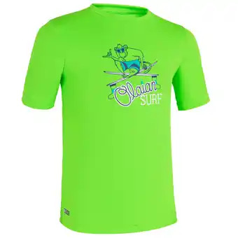 Decathlon Uv-werende rashguard met korte mouwen voor kinderen groen met opdruk aanbieding