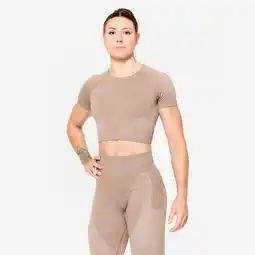 Decathlon Naadloze crop top voor fitness bruin aanbieding
