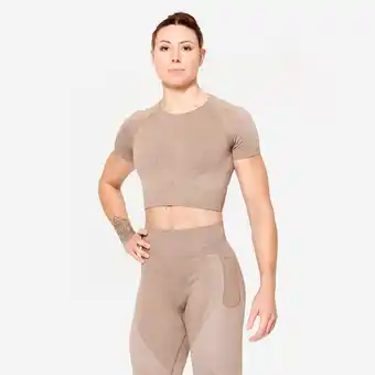 Decathlon Naadloze crop top voor fitness bruin aanbieding