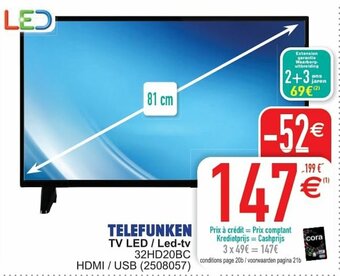 Cora Telefunken TV LED/Led-tv 32HD20BC aanbieding