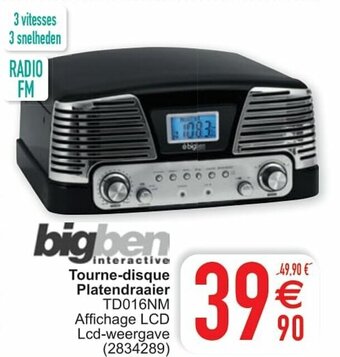 Cora Bigben Tourne-disque Platendraaier TD016NM aanbieding