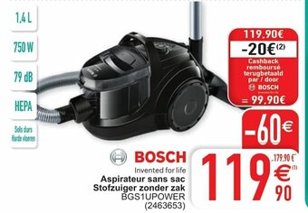 Cora Bosch Aspirateur sans sac Stofzuiger zonder zak BGS1UPOWER aanbieding