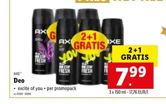 Lidl Axe Deo excite of you per promopack 3 x 150 ml aanbieding