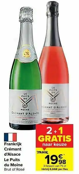 Carrefour Market Frankrijk crémant d’alsace le puits du moine brut of rosé aanbieding