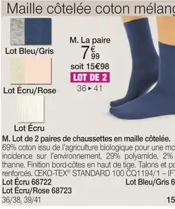 Damart La paire Lot Bleu Gris Lot Écru/Rose aanbieding