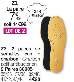 Damart 2 paires de semelles cuir + charbon aanbieding