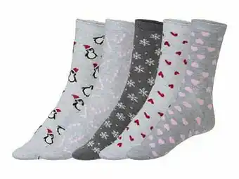 Lidl ESMARA® Set van 5 paar kerstsokken van een katoenmix, in geschenkbox (35-38, creme/roze/lichtgrijs/pinguin) aanbieding