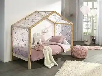 Dreamland Vipack huisbed Dallas 1 naturel + speelgordijn vlinders aanbieding