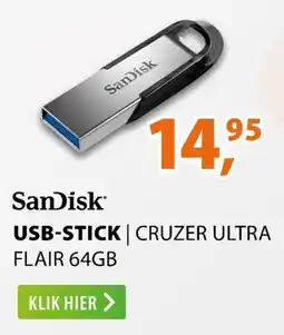 Expert SanDisk USB-stick cruzer ultra flair 64GB aanbieding