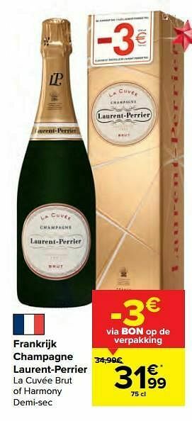 Carrefour Market Frankrijk champagne laurent-perrier la cuvée brut of harmony demi-sec aanbieding