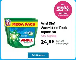 Plein.nl Ariel 3in1 Wasmiddel Pods Alpine 88 aanbieding