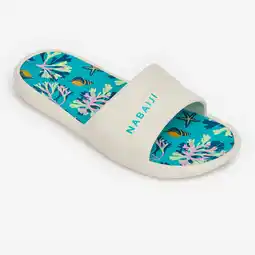 Decathlon Badslippers voor kinderen Slap 500 turquoise met print aanbieding