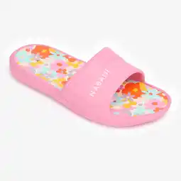 Decathlon Badslippers voor kinderen Slap 500 roze/rood met bloemenprint aanbieding