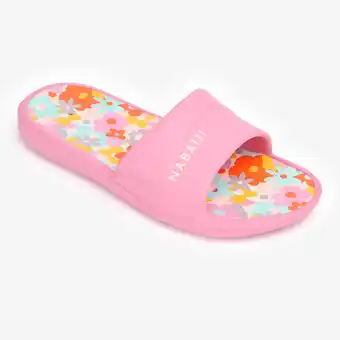 Decathlon Badslippers voor kinderen Slap 500 roze/rood met bloemenprint aanbieding