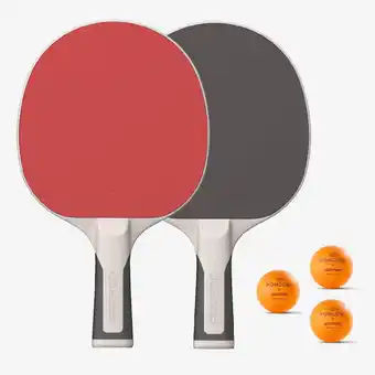 Decathlon Set van slijtvaste tafeltennisrackets + 3 tafeltennisballen - Set PPR 500 aanbieding