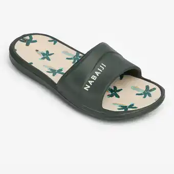 Decathlon Badslippers voor kinderen Slap 500 beige/kaki met palmprint aanbieding