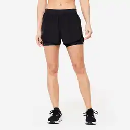 Decathlon 2-in-1 fitness short voor dames zwart aanbieding