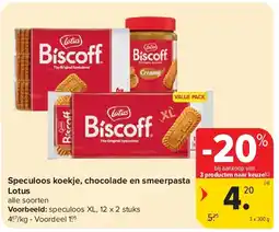 Carrefour Speculoos koekje, chocolade en smeerpasta Lotus aanbieding