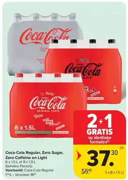 Carrefour Coca-Cola Regular, Zero Sugar, Zero Caffeine en Light aanbieding