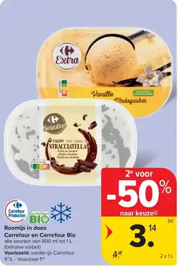 Carrefour Roomijs in doos Carrefour en Carrefour Bio aanbieding