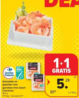 Carrefour Gekookte en gepelde roze garnalen met staart Carrefour aanbieding