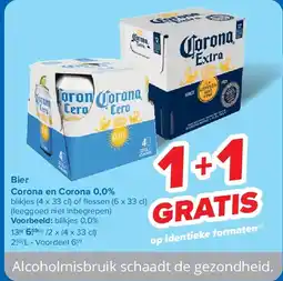 Carrefour Bier Corona en Corona 0,0% aanbieding