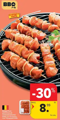 Carrefour Budget Pack gemarineerde varkensbrochettes aanbieding